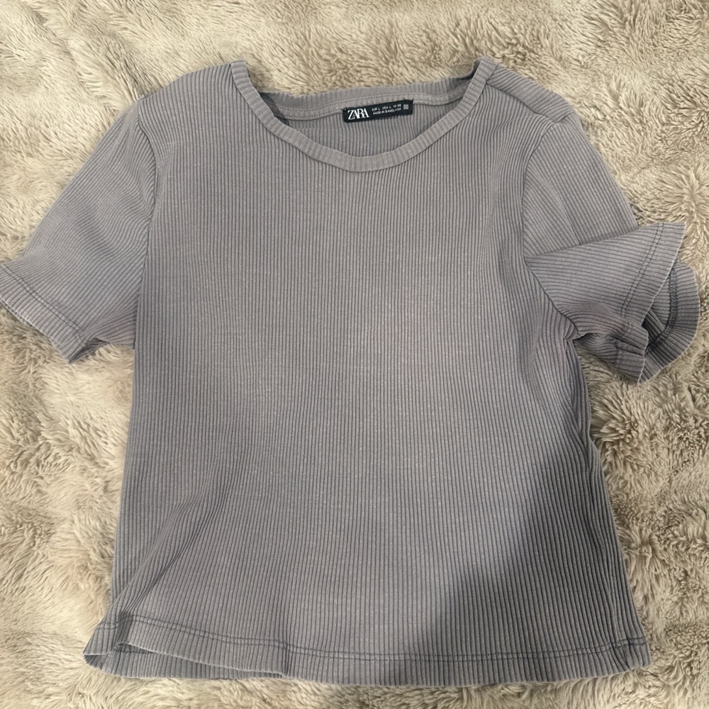 Zara Ribbed Short Sleeve Top - Grey Taupe